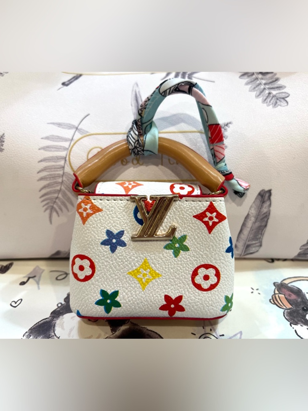 Mini Colorful Pattern Bag Charm Cute Top Handle Keychain